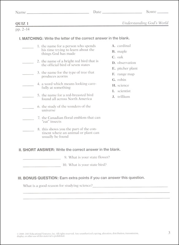 Understanding God's World Quizzes/Tests (4th Edition) (Bound) | A Beka ...