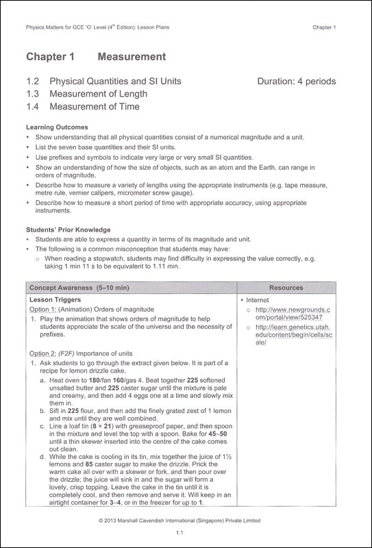 Physics Matters Teachers Planning Guide Marshall Cavendish