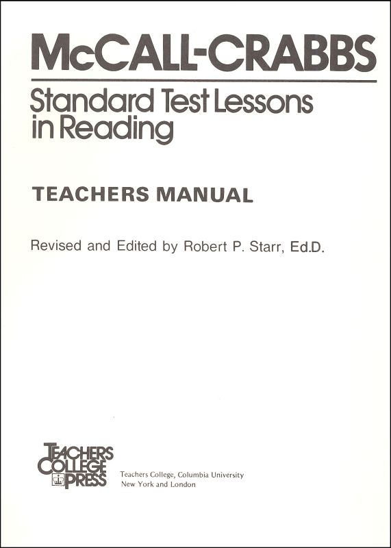 McCall-Crabbs Standard Test Lessons Reading Answer Key