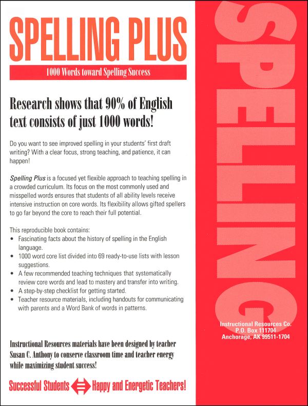 Spelling Plus 1000 Words Toward Spelling Success Instructional