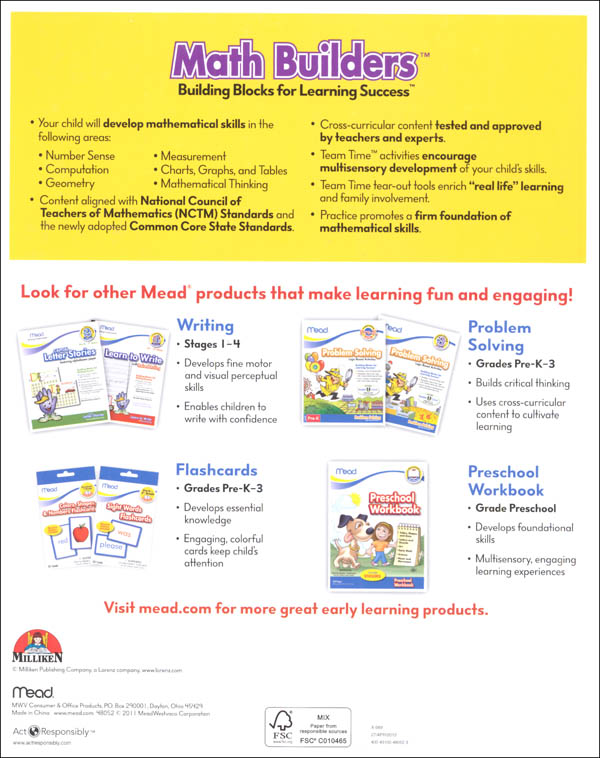 Mead Third Grade Math Builders Workbook Mead Products