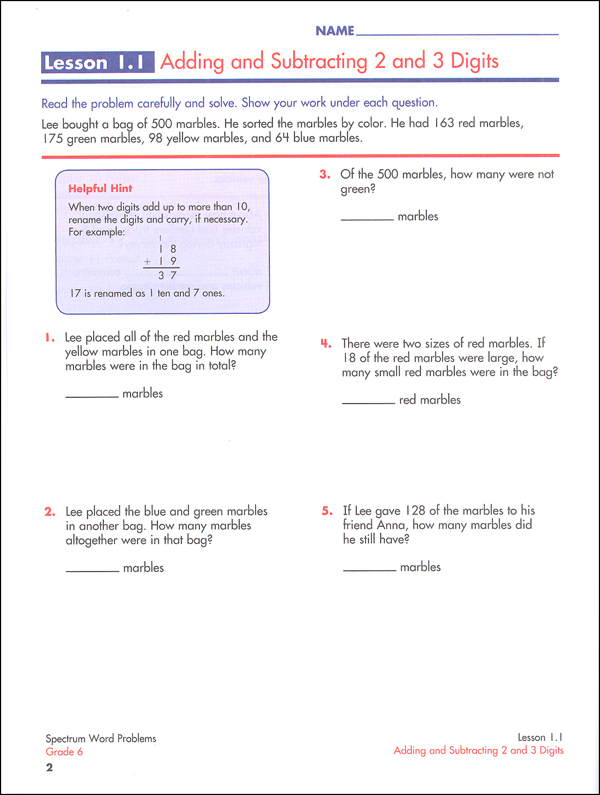 Spectrum Word Problems Grade 6 Spectrum 9781624427329