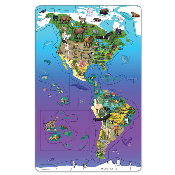 Magnetic Wildlife Map Puzzle North South America Dowling Magnet