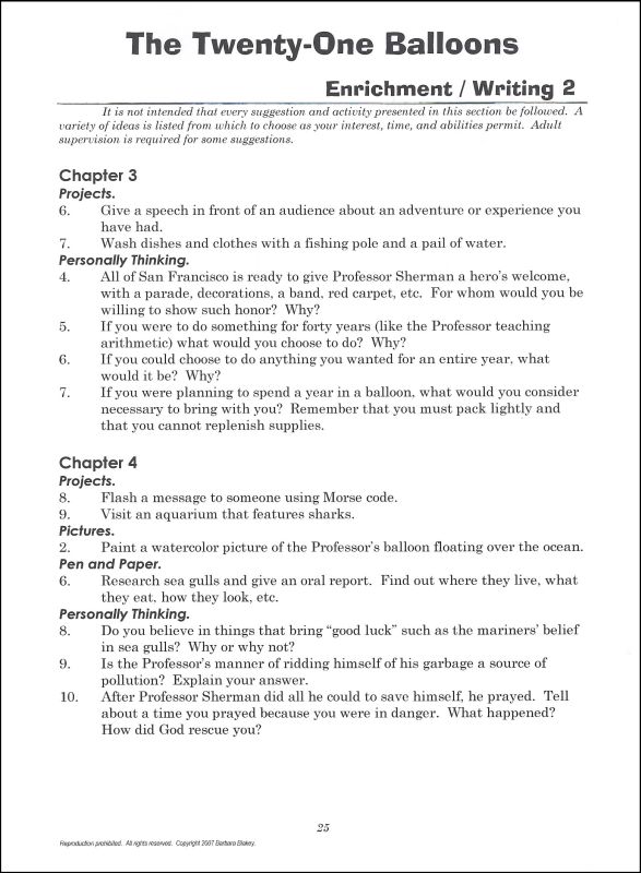 Twenty-One Balloons Study Guide | Total Language Plus