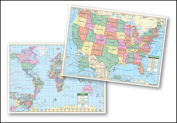 United States USA US World Desk Map PLACEMATS States Reverse Home School Study 