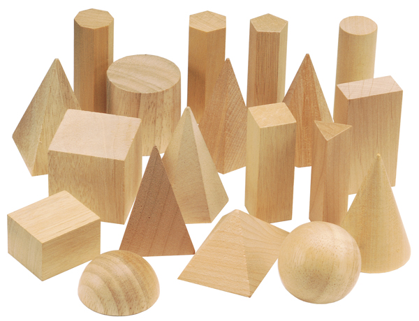 Basic Geometric Solids set of 7 wooden shapes ETA Cuisenaire 