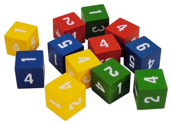 Number Dice (1-6, 4 colors, set of 12)