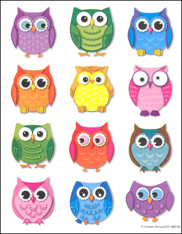 Colorful Owls Shape Stickers (72 Count)
