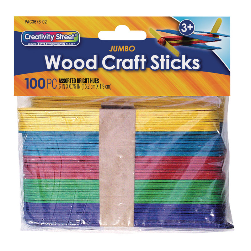 Craft Sticks - 100 6" Jumbo Colored