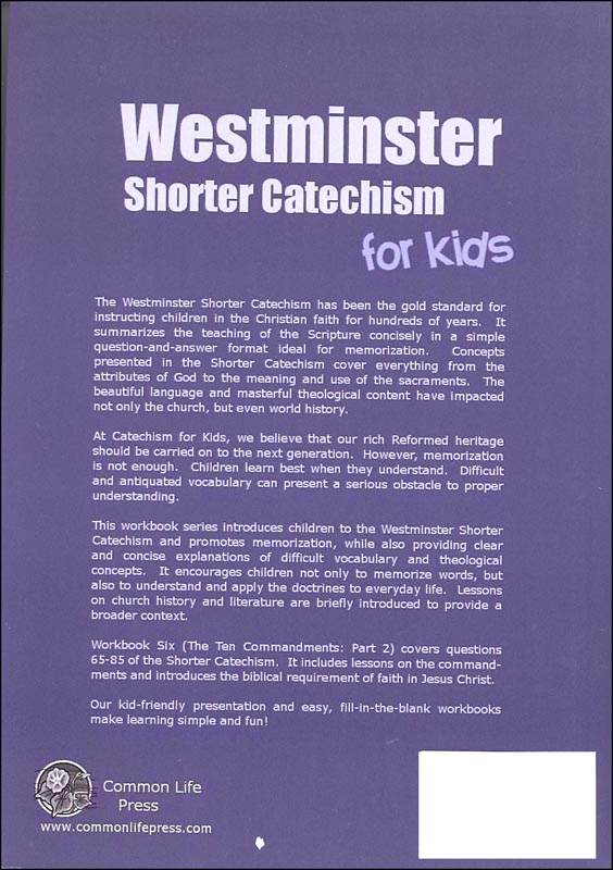Westminster Shorter Catechism for Kids Workbook #6 The Ten Commandments ...