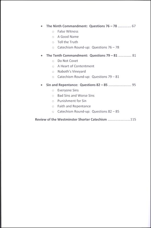 Westminster Shorter Catechism for Kids Workbook #6 The Ten Commandments ...