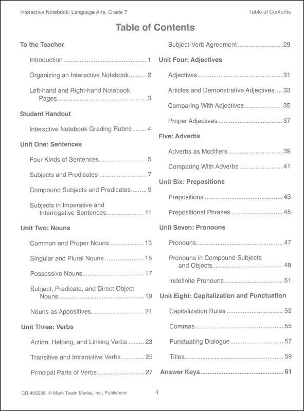 Language Arts Interactive Notebook - Grade 7 | Mark Twain Media