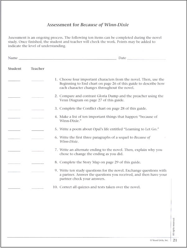 Because of Winn-Dixie Teacher | Novel Units | 9781581307061