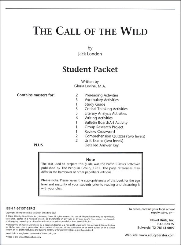 Call Of The Wild Student Pack Novel Units