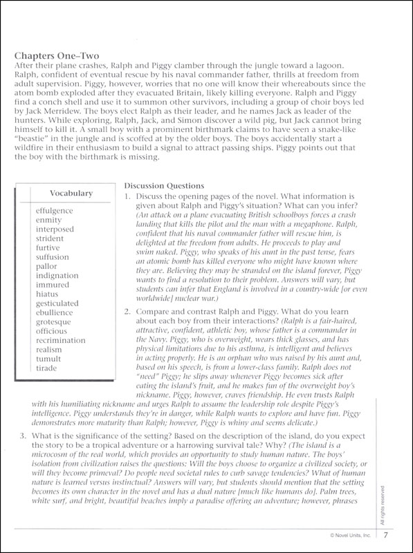 Lord of the Flies Teacher Guide Novel Units 9781561373833