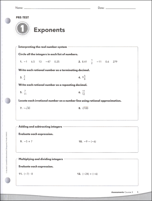 Math in Focus Course 3 Assessments (Gr 8) | Marshall Cavendish ...