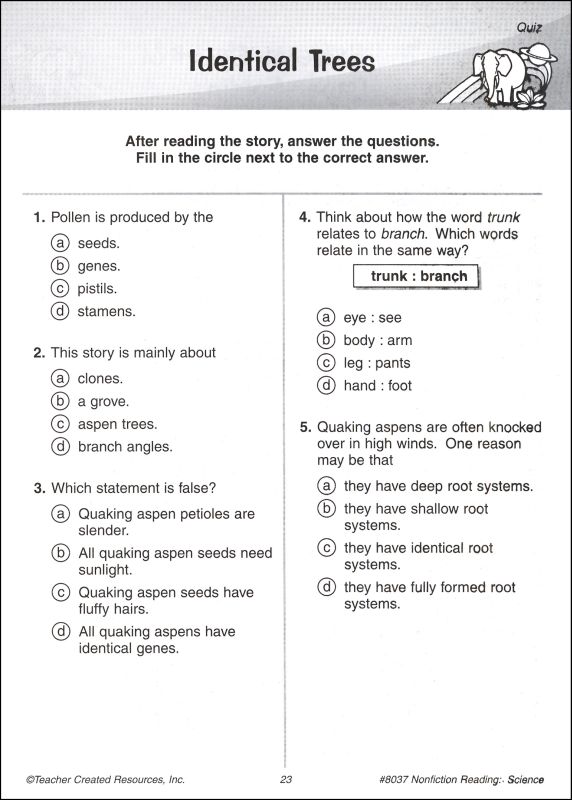 Nonfiction Reading Comprehension Science Grade 6 | Teacher Created ...