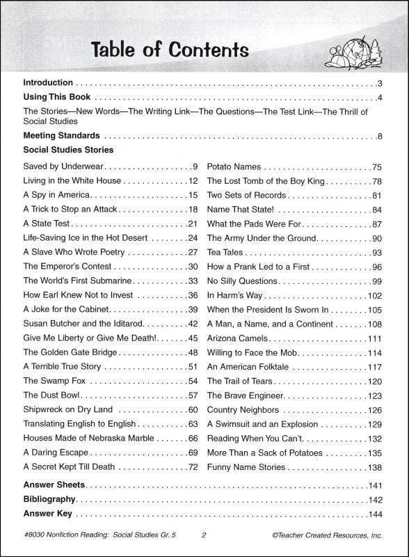 Nonfiction Reading Comprehension Social Studies Grade 5 Teacher