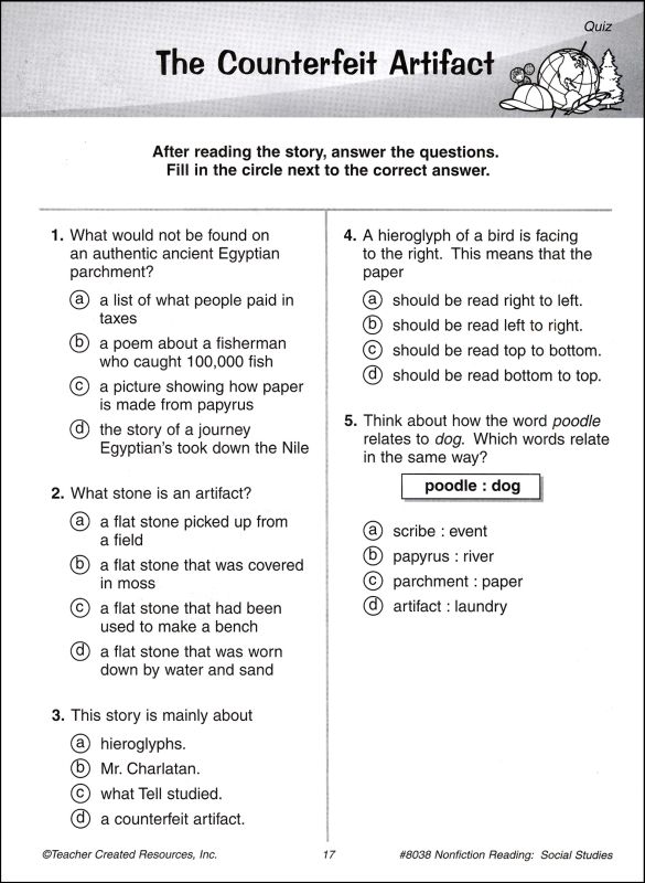 Reading Skills Practice Test 6 Grade 4 Printable Test Prep And Tests 