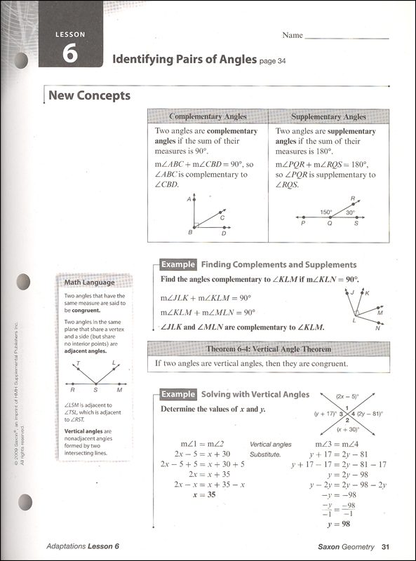 saxon math geometry homework answers