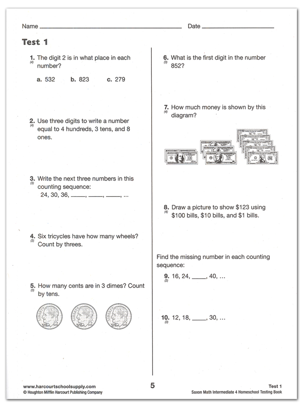 Saxon Math 4th Grade Placement Test Carol Jone s Addition Worksheets