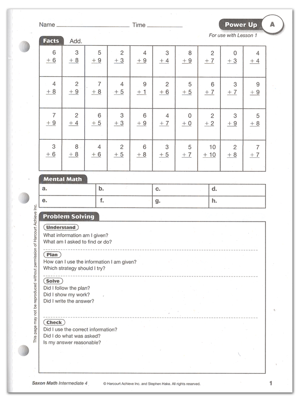 saxon math intermediate 4 power up workbook saxon publishers