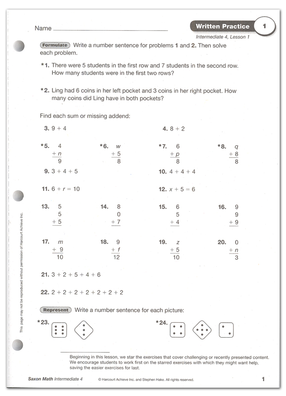 Saxon Math Intermediate 4 Written Pract Wrkbk Saxon Publishers 9781600326820
