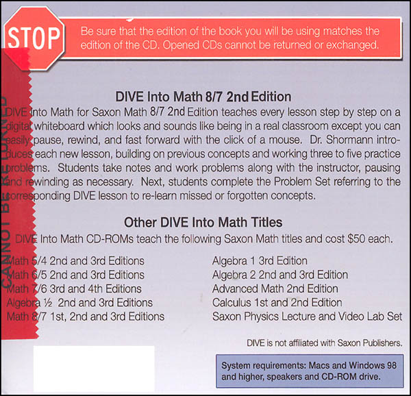 DIVE CDROM Saxon 8/7 2ED Win/Mac Genesis Science