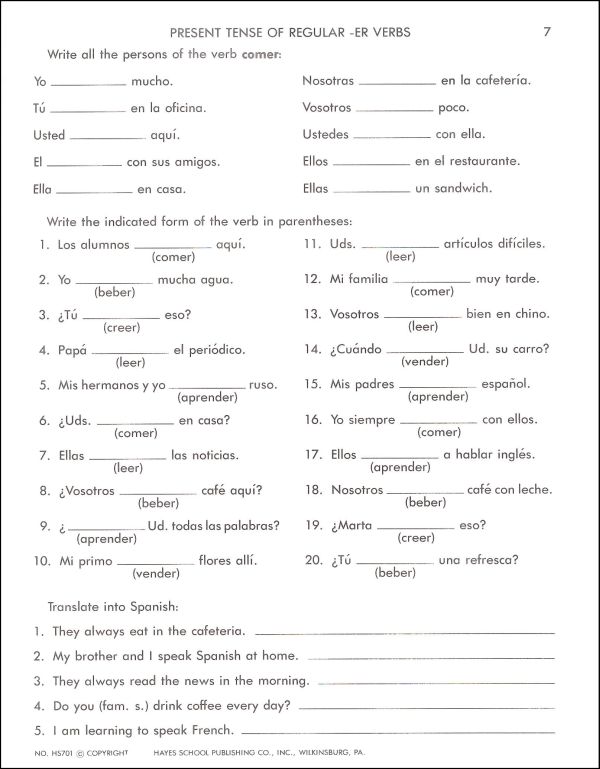 Hayes School Publishing Spanish Worksheets Answers No Hs701 Answers School Walls
