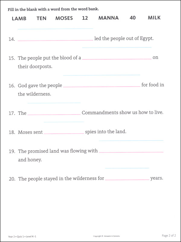 Answers Bible Curriculum Homeschool: K-1 Tests And Answers: Year 2 ...