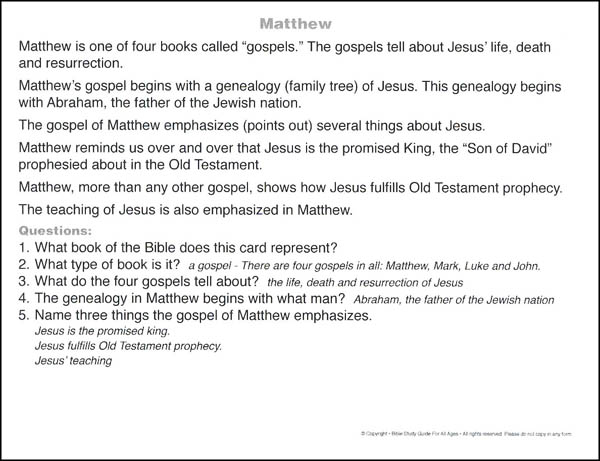 Small Bible Book Summary Cards (4