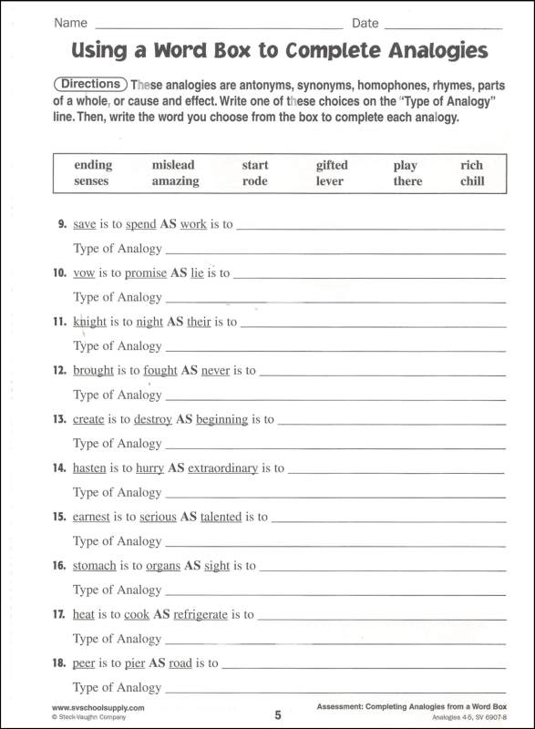 Analogies Grades 4-5 | Steck-Vaughn | 9780739869079