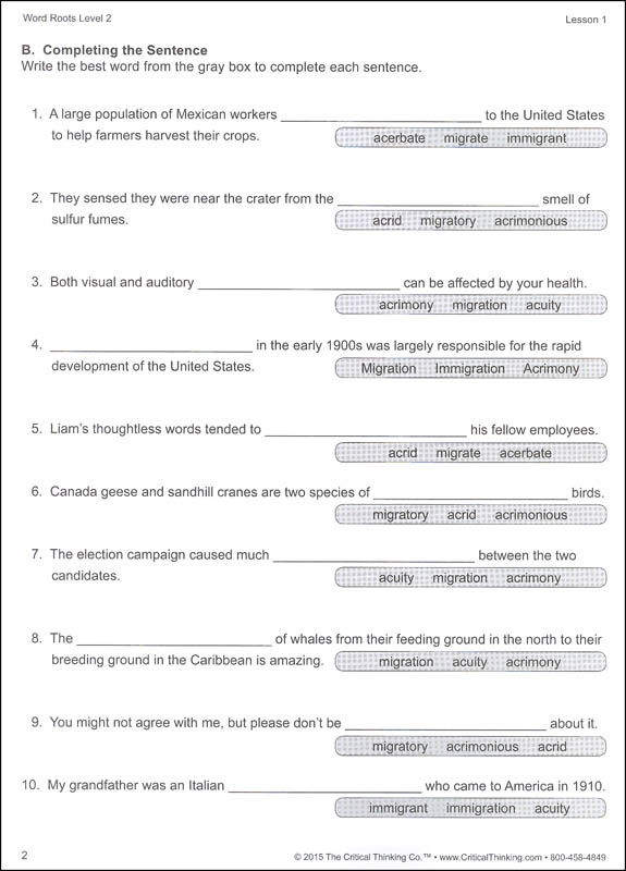 Word Roots Level 2 | Critical Thinking Company | 9781601446725