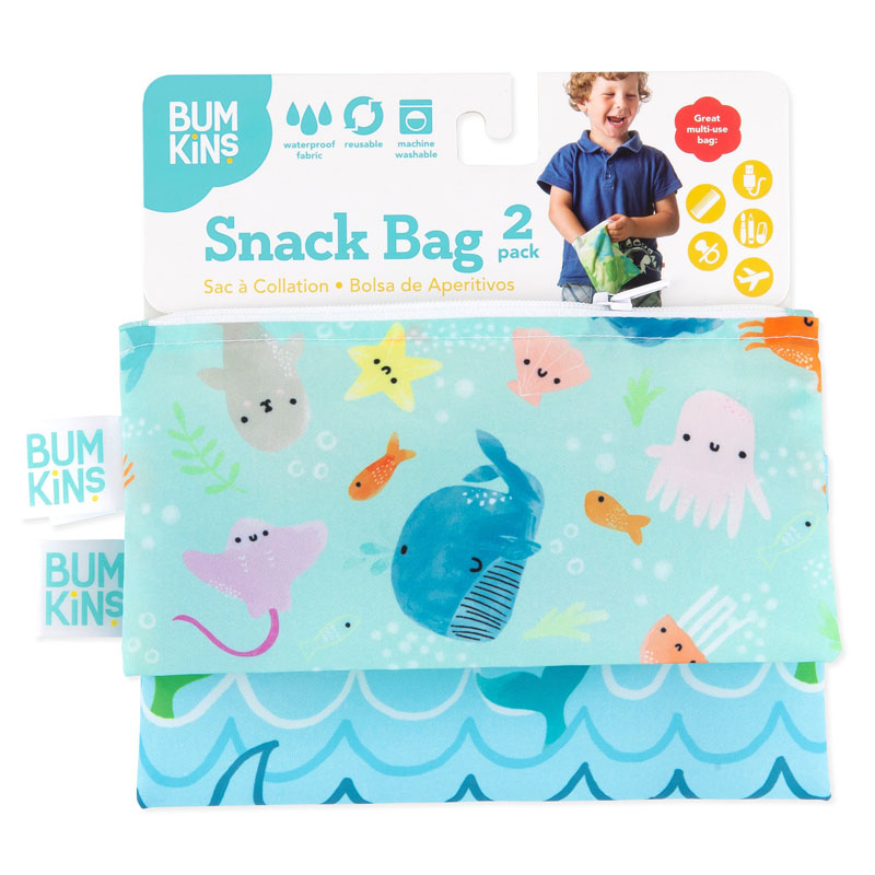 Reusable Snack Bag - Small (2 Pack) (Ocean Life/Whale Tail)