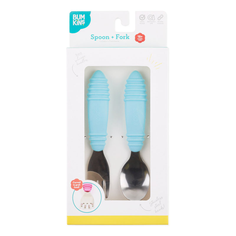 Silicone Spoon + Fork - Blue