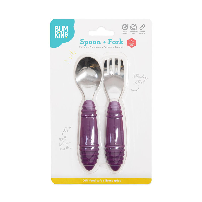Silicone Spoon + Fork - Purple