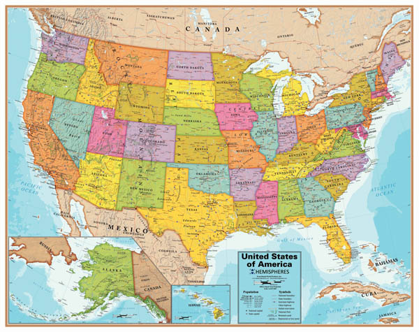 United States Wall Chart With Interactive App | Hemispheres