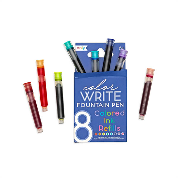 Color Write Fountain Pen Colored Ink Refills (set of 8) OOLY