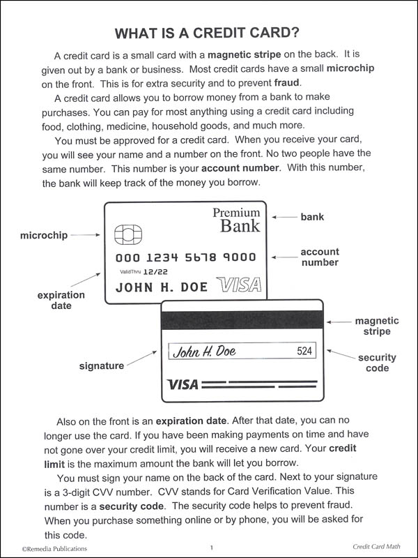 Credit Card Math Worksheet