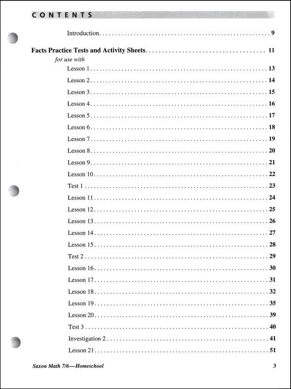 Math 7/6 Homeschool Tests and Worksheets (4th Edtion) | Saxon Publishers |  9781591413233
