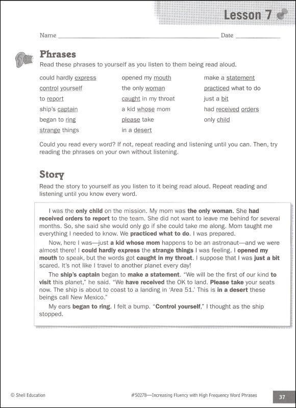 Increasing Fluency With High Frequency Word Phrases Grade 3 | Shell ...