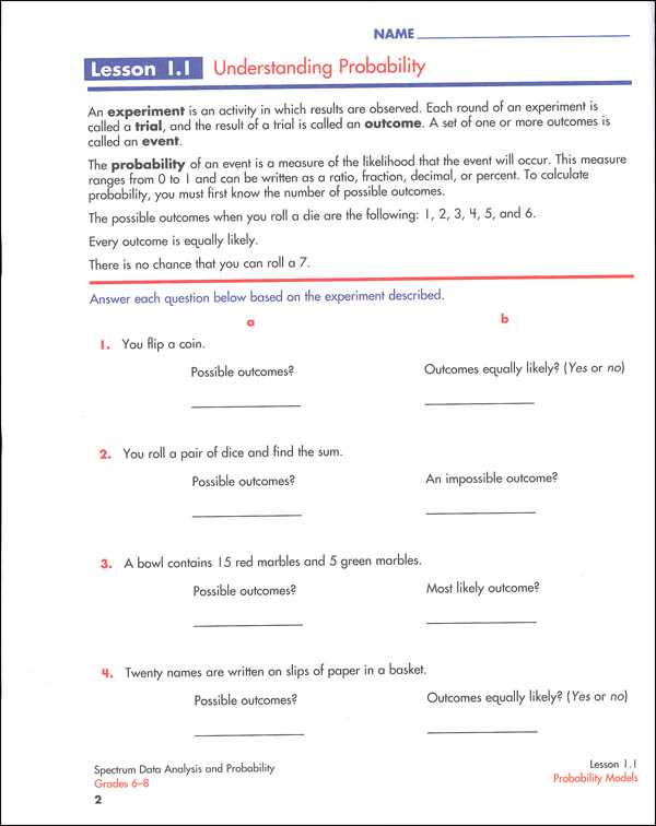 spectrum data analysis and probability 2014 grades 6 8 spectrum 9781483816630