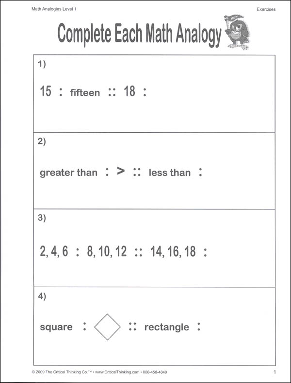 Math Analogies Level 1 Critical Thinking Company 9781601441973