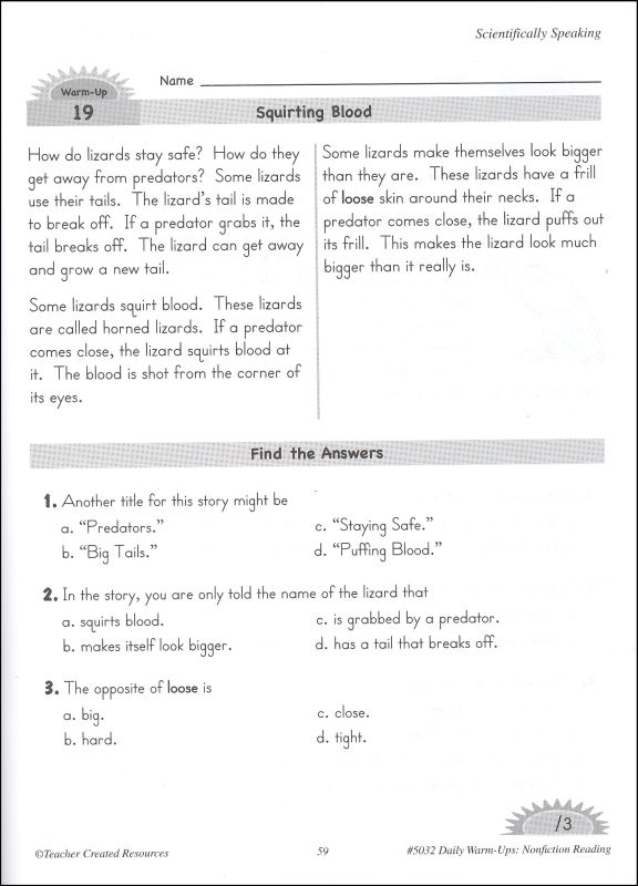 Daily Warm-Ups: Nonfiction Reading Grade 2 | Teacher Created Resources ...