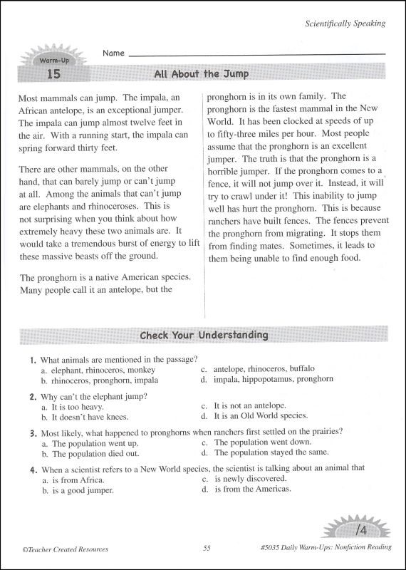 Daily WarmUps Nonfiction Reading Grade 5 Teacher Created Resources