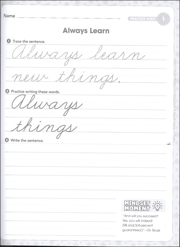 Newmark Learning Cursive Writing Workbook Grade 2 to 3 Mindset Moments 