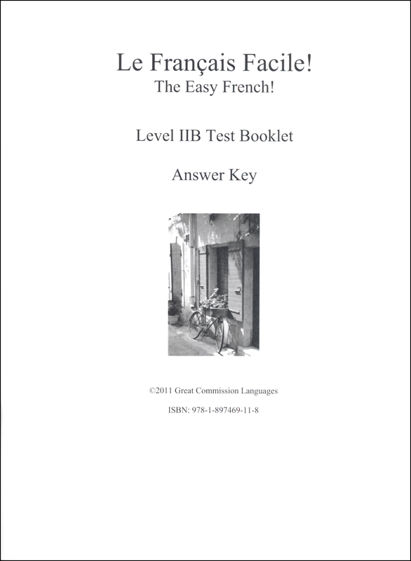 Easy French Level 2B Test Answer Key