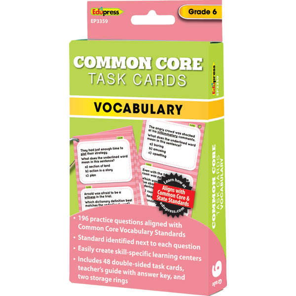 Common Core Vocabulary Task Cards Grade 6 | Edupress