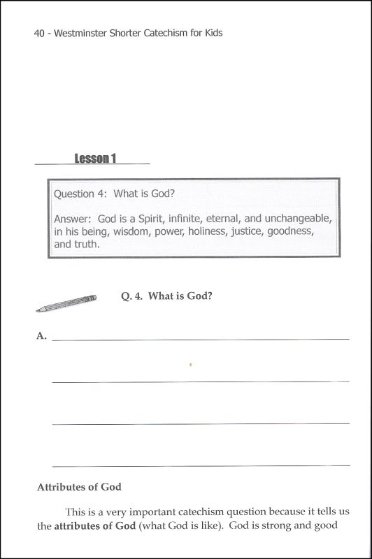 Westminster Shorter Catechism for Kids: Workbook 1 - Who is God ...