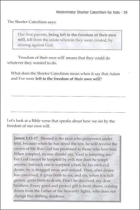 Westminster Shorter Catechism for Kids: Workbook 2 - The Fall ...
